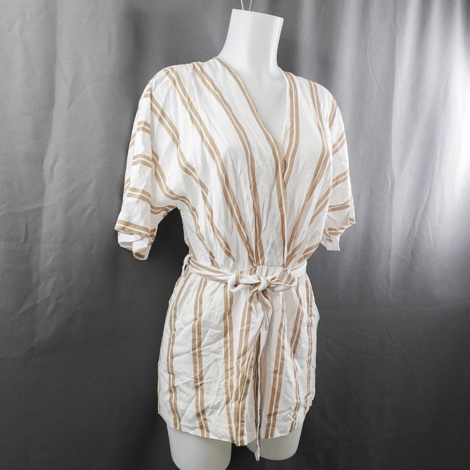 Exuberantes Mujeres Mameluco Pantalones Cortos Pequeños Tostados Rayas Cinturón Resort Costero Genial Mínimo NUEVO Foto 2 de 4