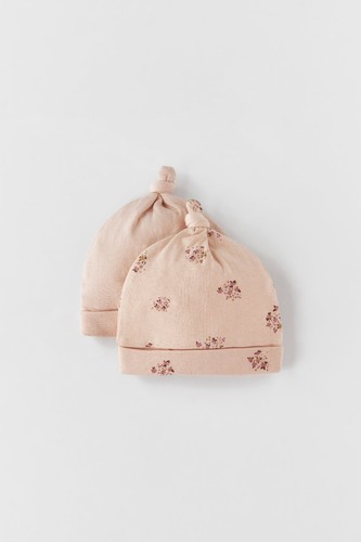 NUEVO ZARA BABY / PAQUETE DE DOS SOMBREROS FLORALES TEJIDOS 1-6 MESES - Imagen 5 de 5