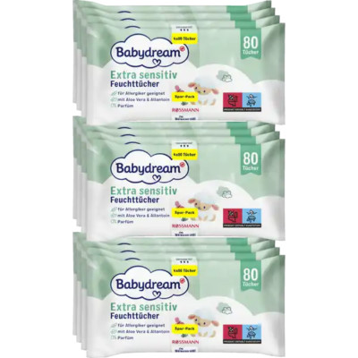   Babydream extra sensitive Feuchttücher Pflegetücher 12er Pack 960 Tücher  