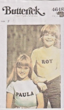 4648 BUTTERICK c.1970s - T SHIRT w Black Iron on Letter - UNISEX Child Sz 14