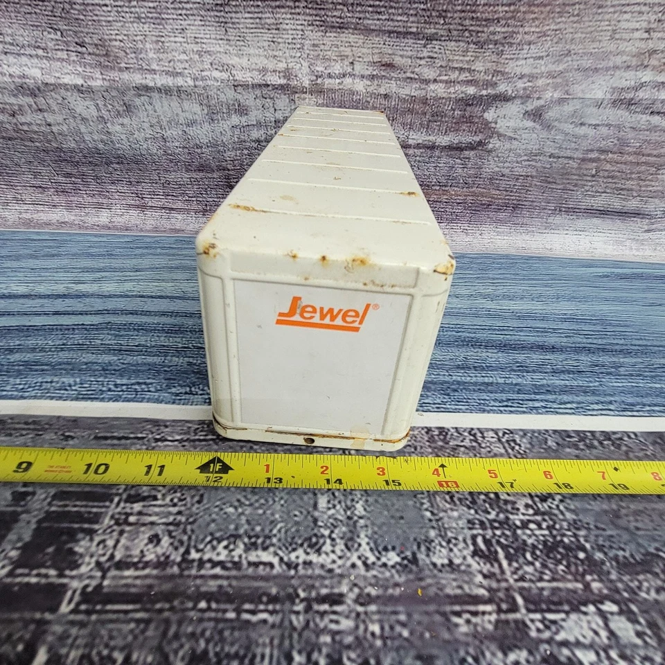 Vintage Ertl Pressed steel jewel semi trailer w/plastic single door white/orange - Image 3 of 4