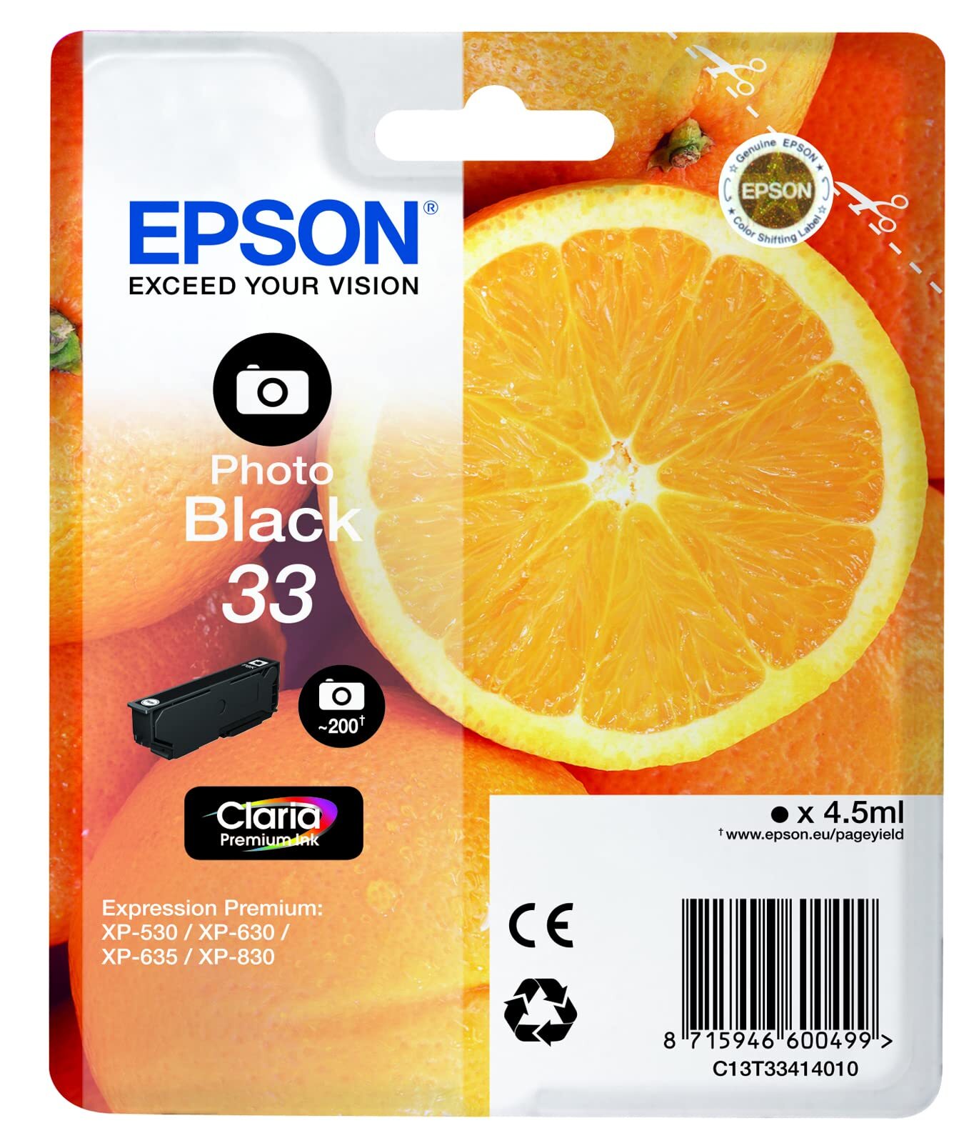 EPSON - PHOTO BLACK 33 CLARIA PREMIUM INK NUOVO