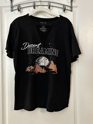 Cold Crush Womens XL T-Shirt Desert Dreaming Acid Washed Mountains Top Western