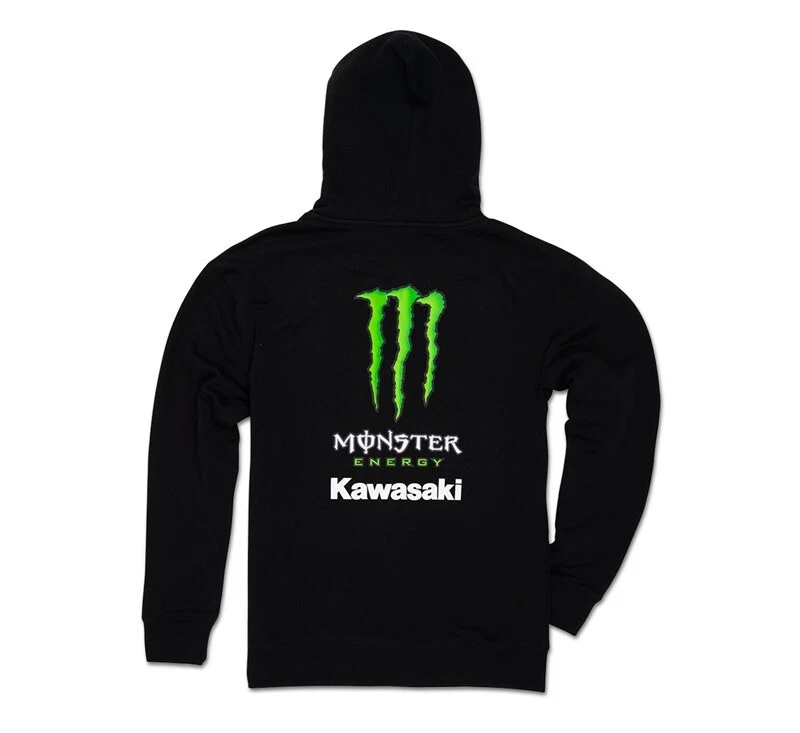 Monster Energy Kawasaki Fleece Lined Zip Up Hoodie Sweatshirt in Black All Sizes