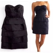 J Crew Factory Store Women's Sz 8 Strapless Black Mini Dress Ruffled Skirt EUC