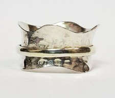 Sterling Silver Hammered Band and Moving Polished Band Ring Size 9