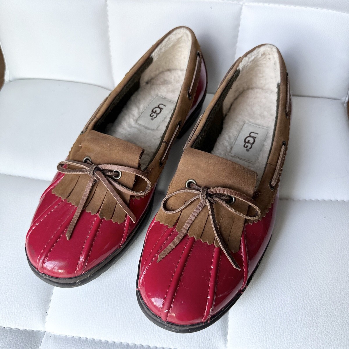 UGG patent leather loafers, sherling/wool lining size Red