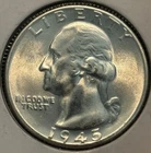 1945 GEM BU ORIGINAL SURFACES Philadelphia Mint Silver Washington Quarter. 014