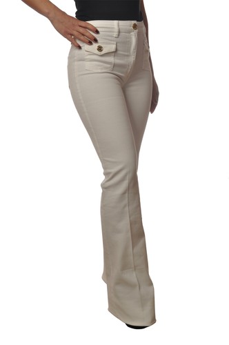 Elisabetta Franchi Svasati Donna jeans vita alta zampa bianco 9839 | eBay