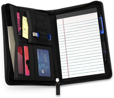 Junior Business Padfolio - A5 PU Leather Portfolio Binder & Zippered Binder Fold