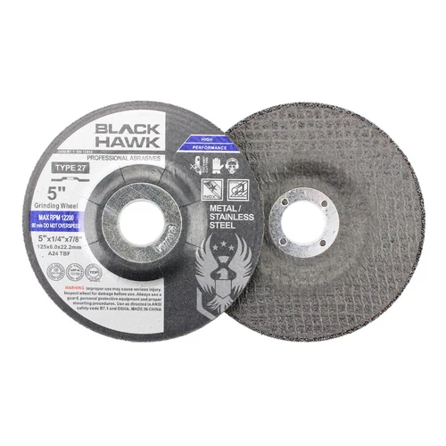 100 Pack - 5" x 1/4" x 7/8" Black Hawk Grinding Wheels T27 Discs for Metal
