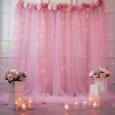 108ft Pink Tulle Curtain Backdrop Lights String Sheer Drapes Wedding Party