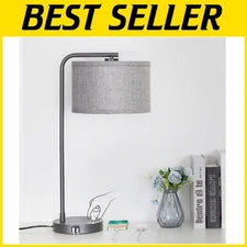 Contemporary Grey Bedside Lamp, LED Bulb