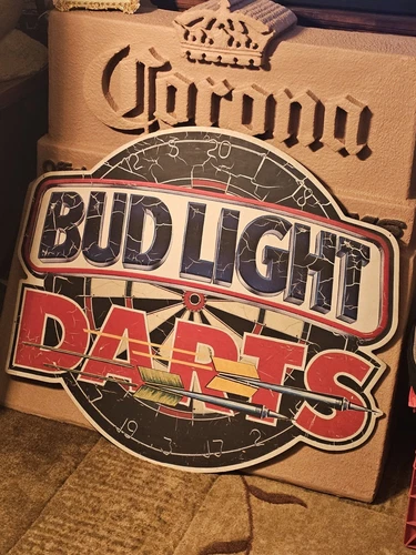 Vintage 1990s Bud Light Beer Darts Metal Sign 30x36 Bar tin tacker budweiser htf