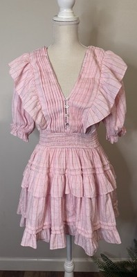 Mable Anthropologie Pink Seersucker Ruffle Mini Dress Sz S