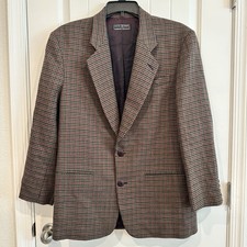 Guess USA American Tradition Wool Blazer Brown Plaid Size M Vintage Made in USA