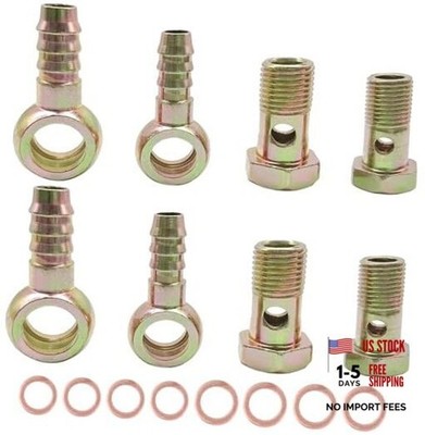 4 Set 12mm & 14mm Diameter Banjo Hose Barb Bolt Fittings,Metric Thread Banjo