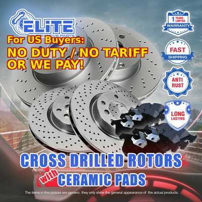 Front+Rear Cross Drilled Rotors & Ceramic Pads for 2017 Genesis G80 3.8L