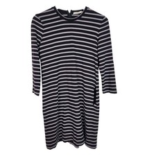 MARINE LAYER Dress Womens Medium Black Gray Stripe Gemma 3/4 Sleeve Pockets