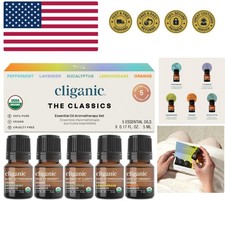 Organic Essential Oils Set Top 5 - The Classics - 100 Pure Natural - Aromath...