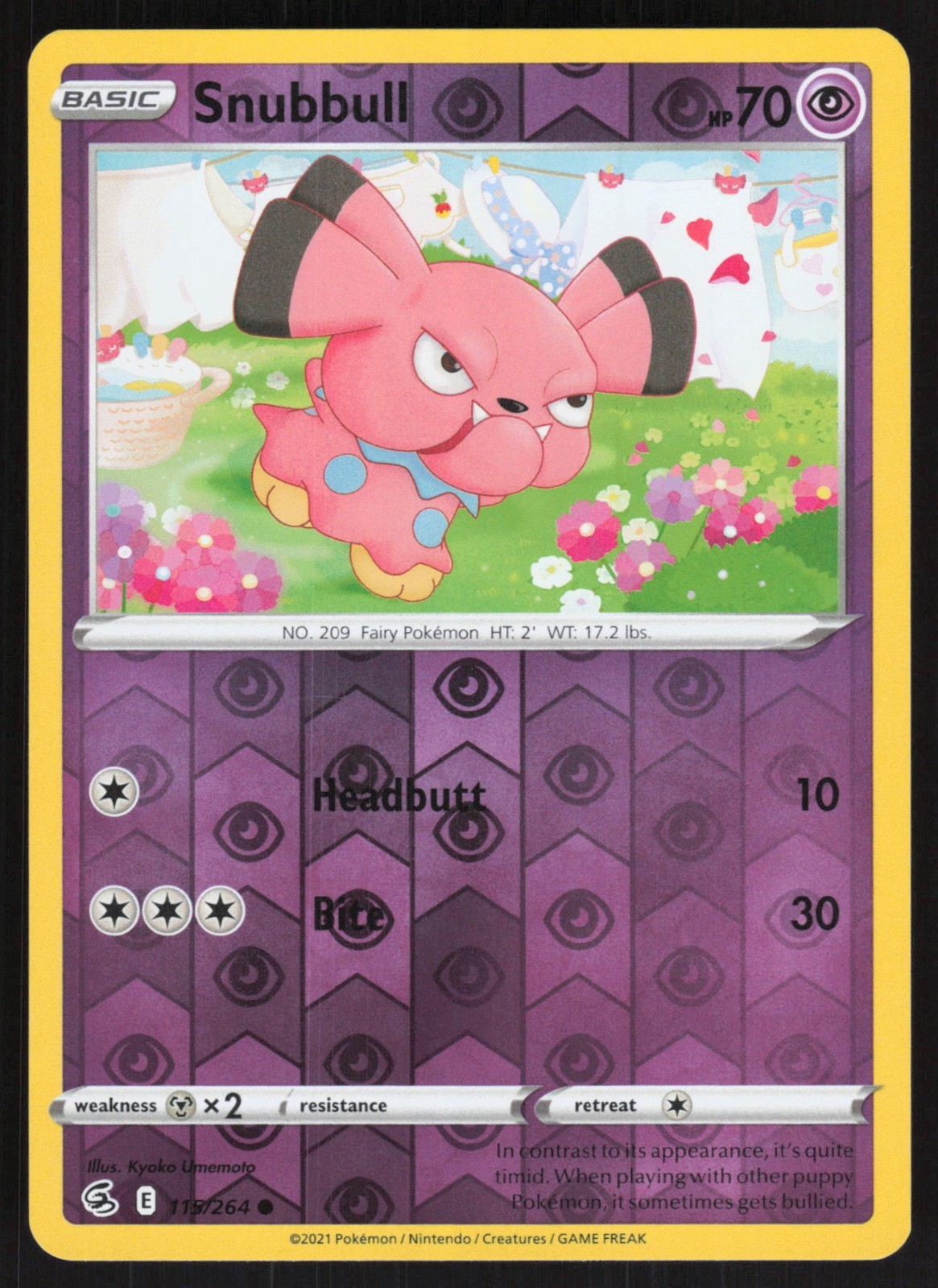 Snubbull Reverse Holo 115/264 NM SWSH08: Fusion Strike Pokemon Card