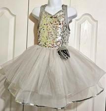 Weissman Silver Sequin Dance Biketard Tutu Set Costume Lyrical Ballet Jazz Acro