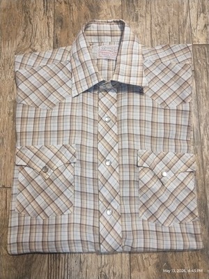 VTG H Bar C Western Shirt Mens 15.5 Plaid Long Tail Pear Snap Cowboy USA