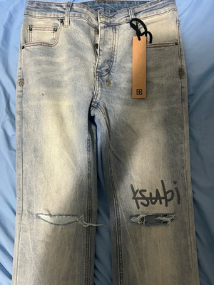 Ksubi Men's Skinny Slim Fit Light Wash Blue Distressed Denim Jeans 5-Pocket