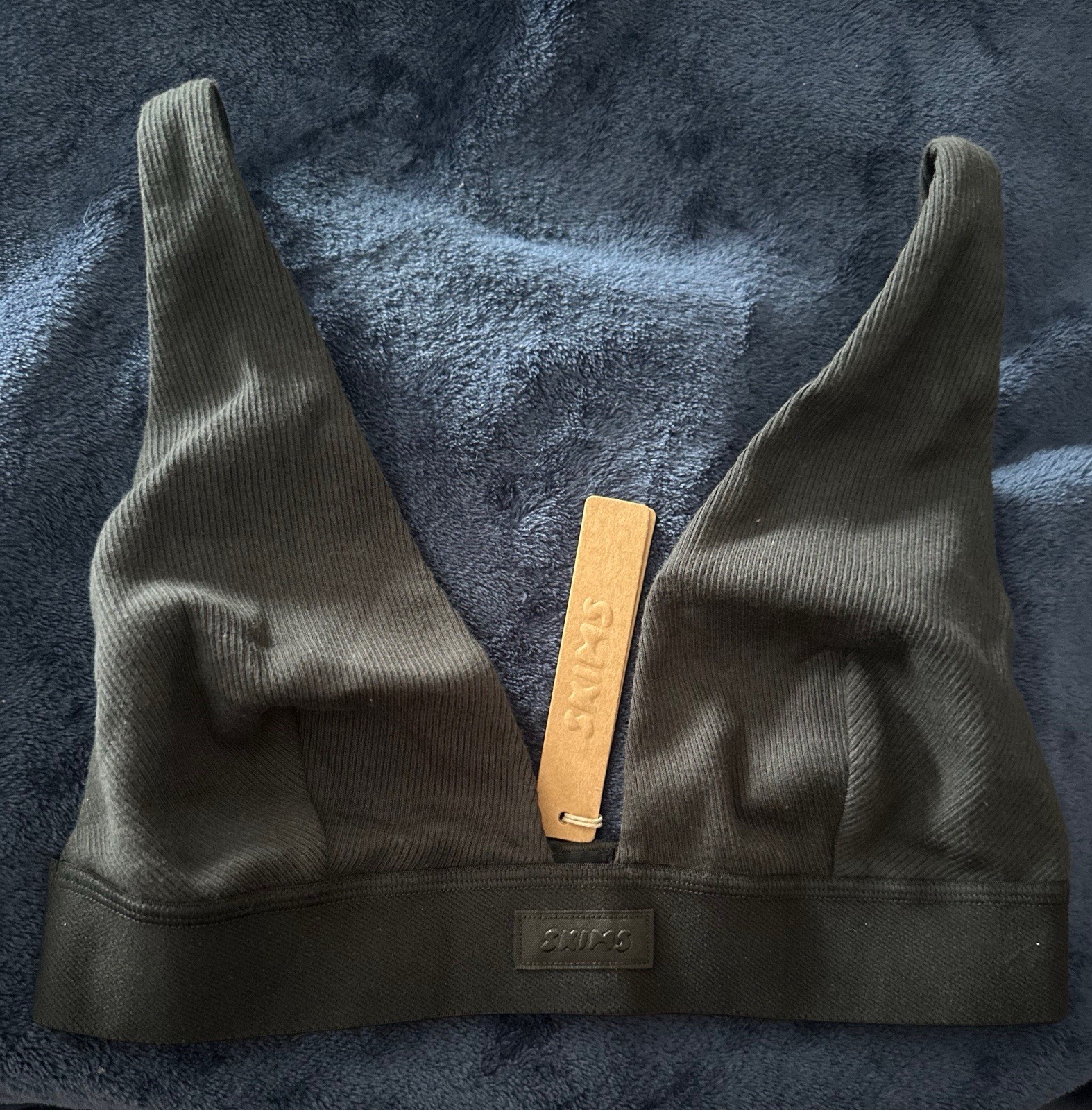 Skims Bralette Wireless Pullover Logo Accent Stretch Blended Fabric Black S-image