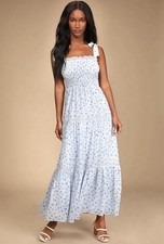 Lulu's Blooming Perfection Ditsy Floral Smocked Maxi Dress Blue White Size XL