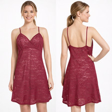 Camicia da notte Inner Secrets donna media bordeaux pizzo floreale slip trasparente