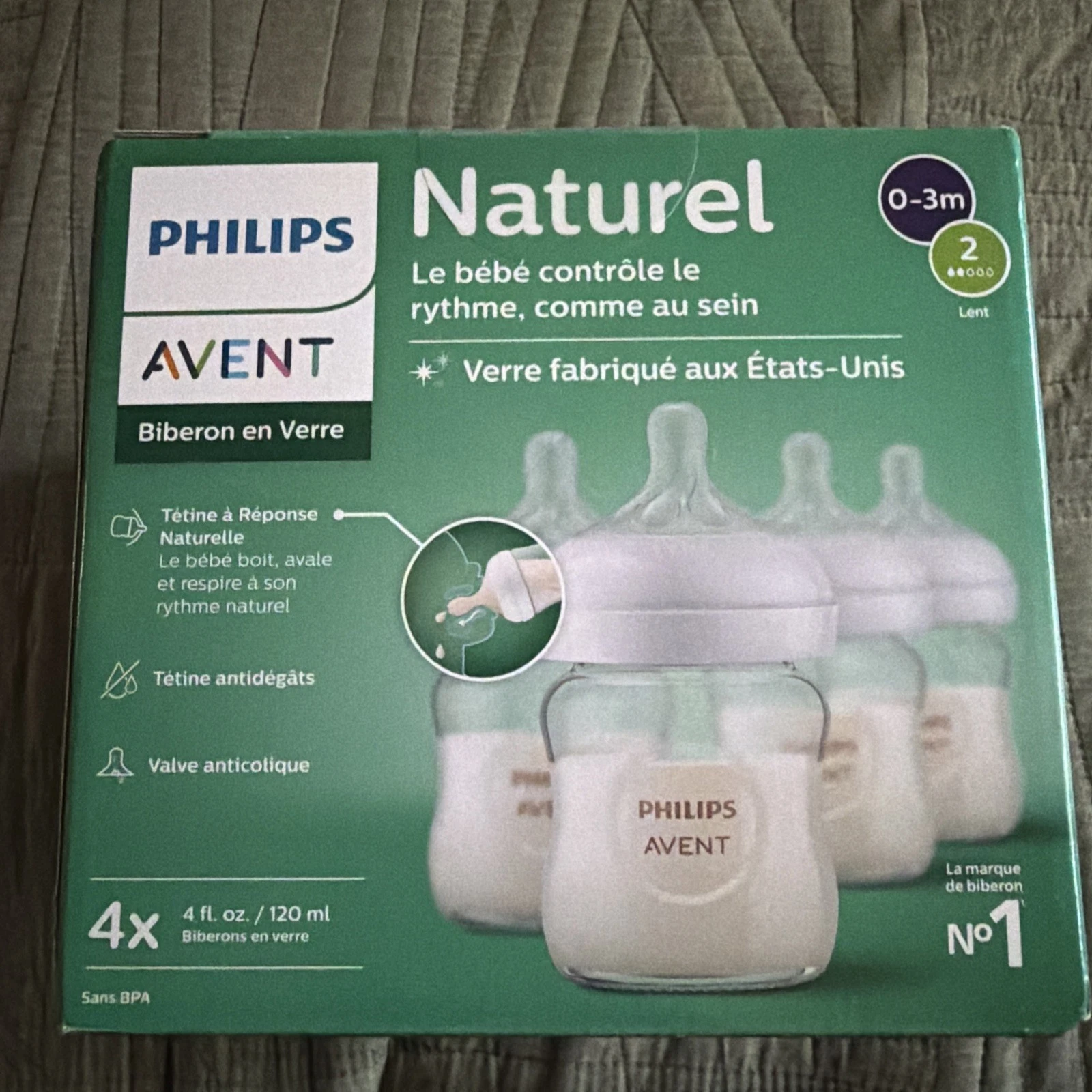 Philips Avent Natural Glass Baby Bottle 4 oz- 4 pack -glass