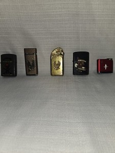 Vntg Zippos Set of 5- 2 Harley Davidson's, Eagle Lighter, Army Airborne, Japan