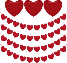 4Pack Heart Felt Garland - NO DIY Happy Valentines Day Decoration Red Felt Heart