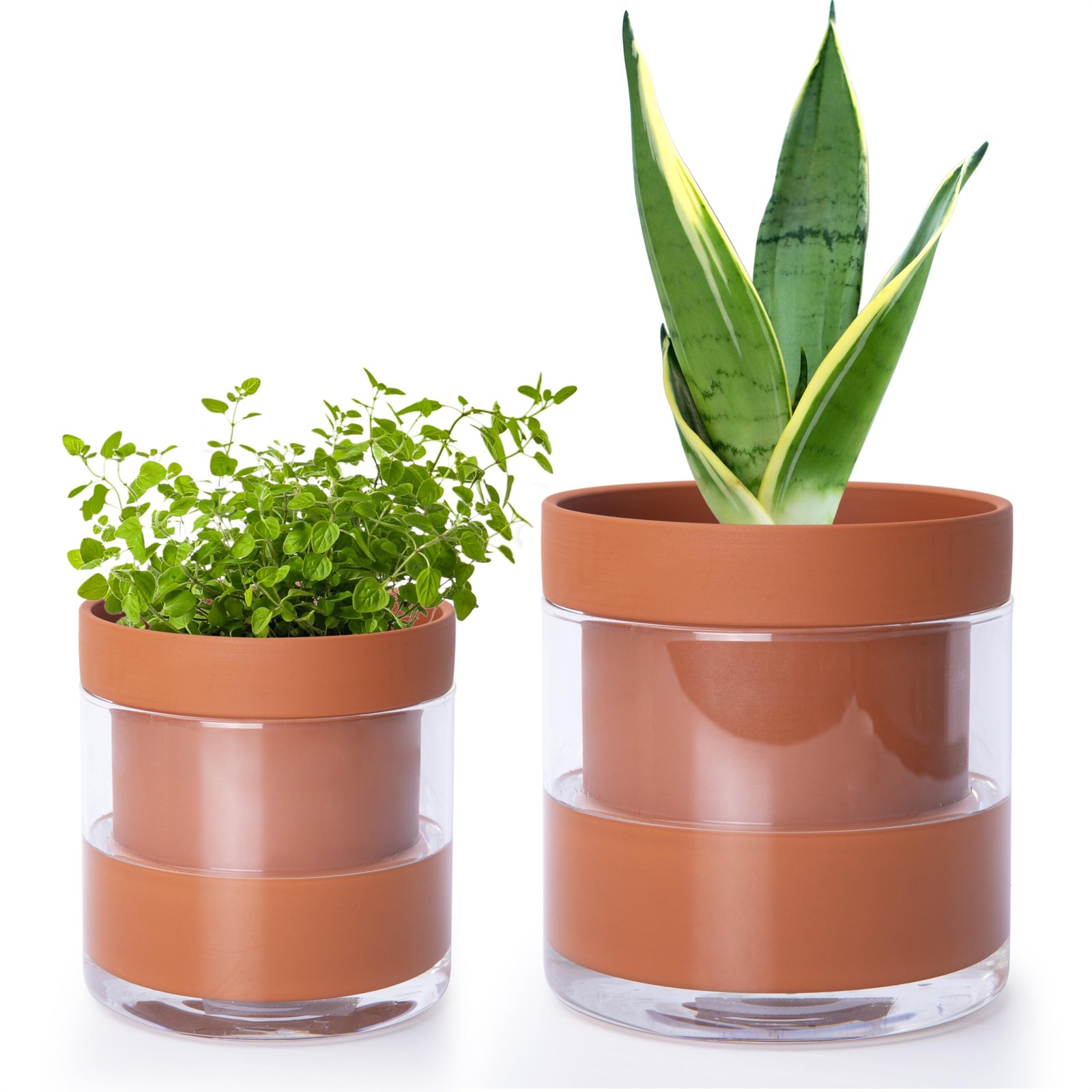 4-6 Inch Self-Watering Terracotta Clay Planter Pots with Glass Reservoir