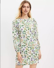 NWT LOFT dress linen blend floral knee length long sleeves Sz 8