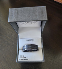 Mens Tungsten Comfort Fit Band Ring w/ Diamon...