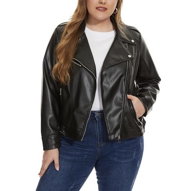 Black Women's Leather Jacket with Fabric Paneling size Large