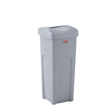 Square Trash/Garbage Container with Untouchable Swing Top Lid, 23-Gallon, Gray,