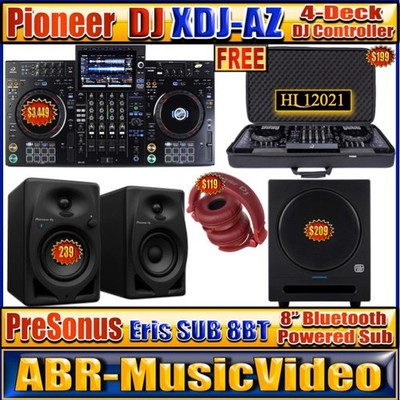 Pioneer  XDJ-AZ 4-Ch System,  PreSonus Sub, Monitors, Headliner Case, Decksaver