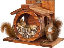 MIXUMON Wood Squirrel Feeder, Feeders for Outside Winter, Brown