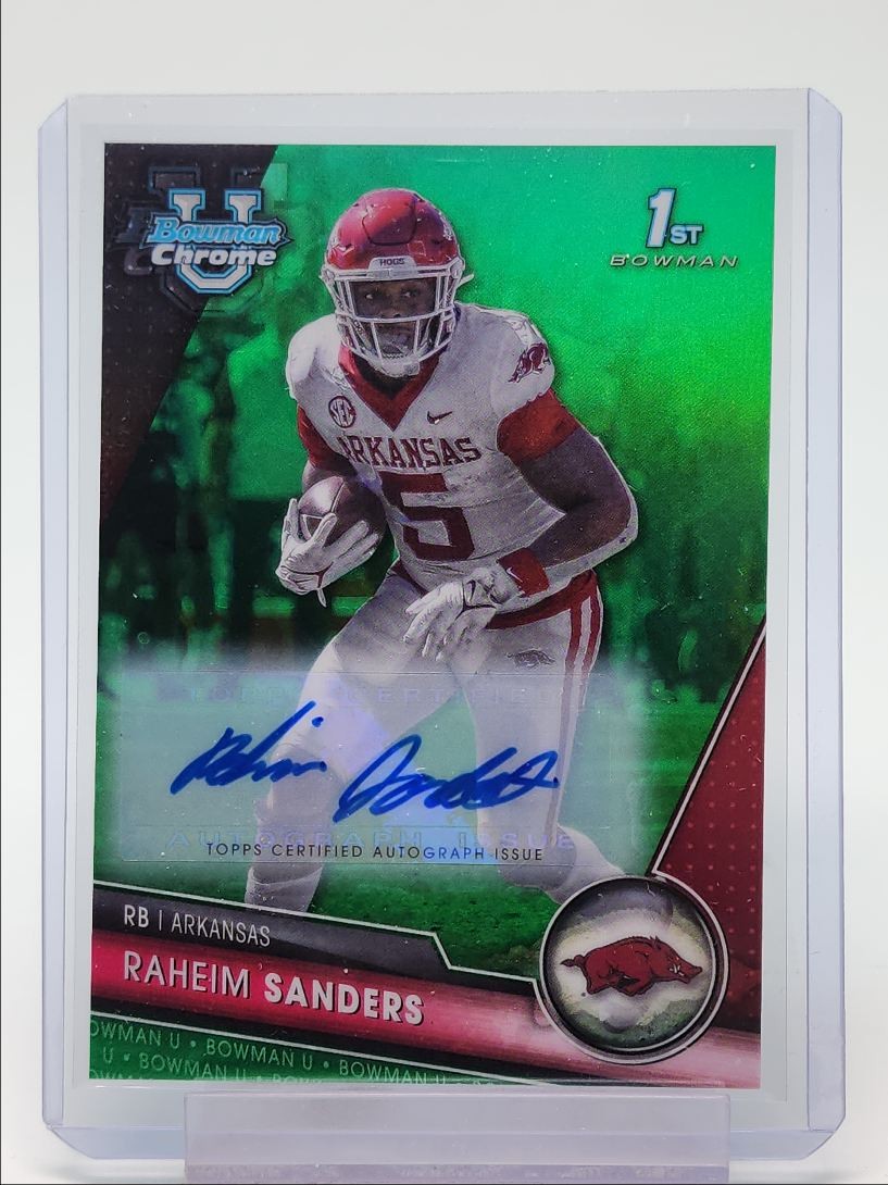 RAHEIM SANDERS 2023 BOWMAN U CHROME 1ST GREEN REFRACTOR AUTO /99 Q2277