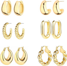 6 Pairs 14K Gold Plated Hoop Earrings for Women Lightweight Chunky Hoop Earrings