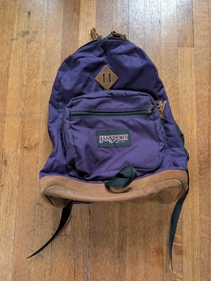 Vintage 90s Jansport Leather Bottom Purple Backpack Made in USA | eBay