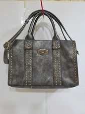 Dasein Brand Gray Gold Studded Purse, Roomy Hand Bag w/ removeable  makeup case