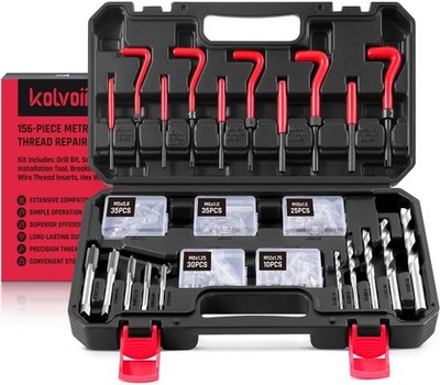 Kolvoii 156-Piece Helicoil Thread Repair Kit, Metric Helicoil Kit, HSS Drill Bit