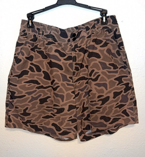 BURLEBO Men's Brown/Black Camouflage Bermuda Shorts Flat Front Zip Closure