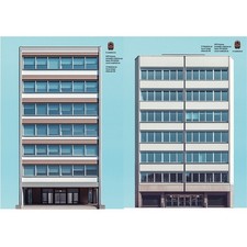 2x Bürogebäude mit 7 Etagen Typ 1 + 2 Modellbahnhintergrund  in Spur H0 1 zu 87