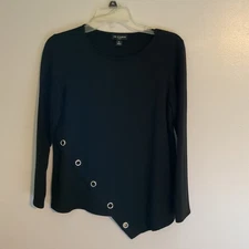 I.N. Studio Black Asymmetrical Layered Rivet Look Woman’s Top Blouse Size PL