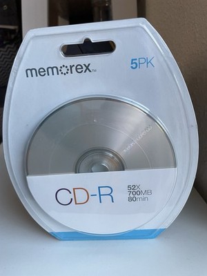 New Sealed Memorex 5pk Cd-r 52x 700mb 80 Min Discs Disks